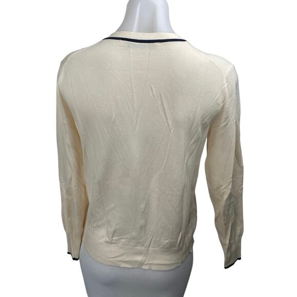 Zara Cream Black Long Sleeve Deep V Neck Button Up Cardigan Sweater Top Size M - Picture 2 of 4